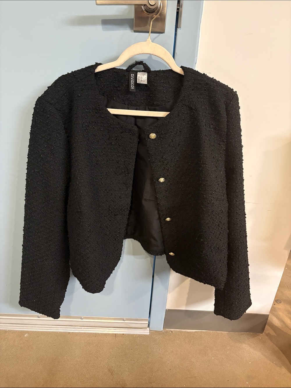 H&M Black Bouclé Cropped Button Jacket